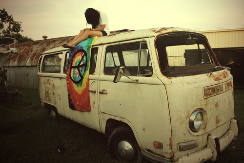 girl, hippie and hippie bus