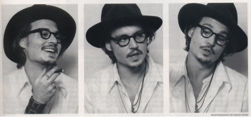 actor, black and white, glasses, hat, johnny depp, photoshoot