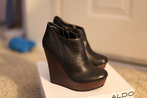 aldo, black leather and brown