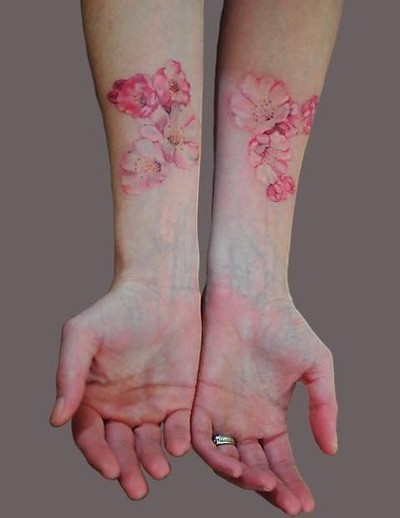 Arms, floral, flowers, hands, pink, tattoo - image #61228 