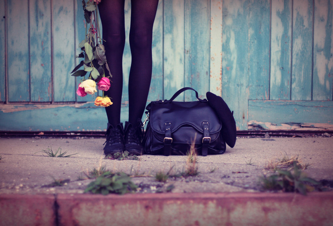 bag, flowers and girl