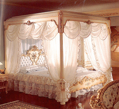 bed, bedroom and canopy
