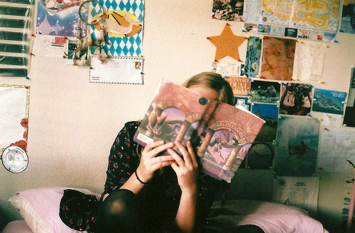 bed, book and girl