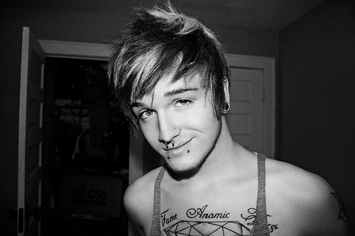black and white, guy and piercings
