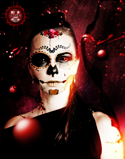 black, day of the dead, death, digital art, flowers, gold