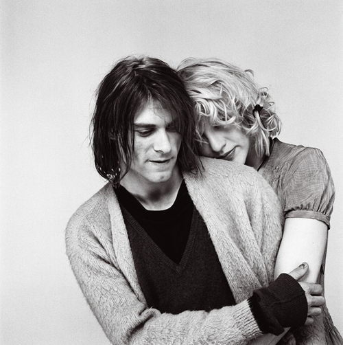black and white, courtney love and kurt and courtney
