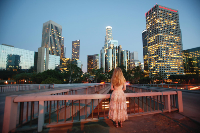 blonde, city and dress