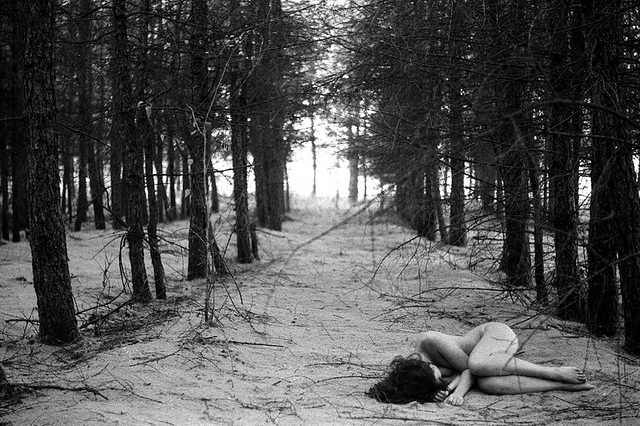 black and white,  forest and  naked