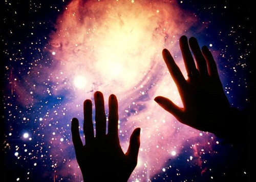 celestial, hands and sky