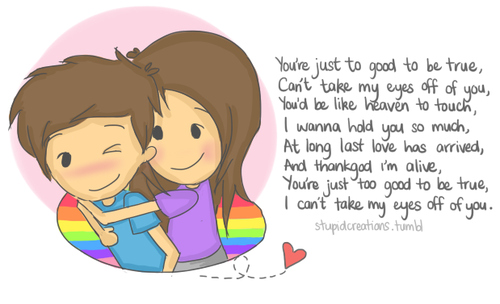 couple, cute, heart, love, rainbow, typography