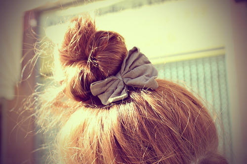 bow, bun and hair