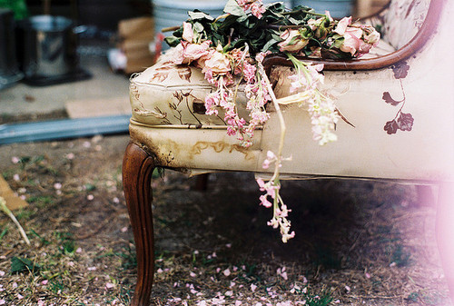 chair, faded and flowers