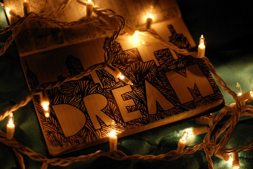 dream, lights and text