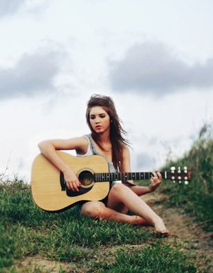guitar, life, music, nature, sad, sad girl
