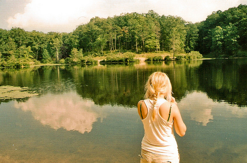 blonde, girl and lake