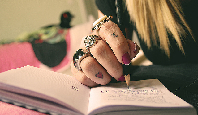 blonde, diary and finger