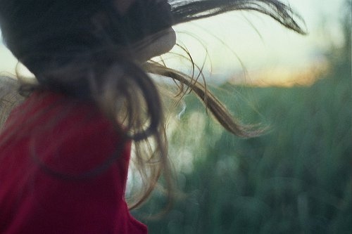 field, girl and hair