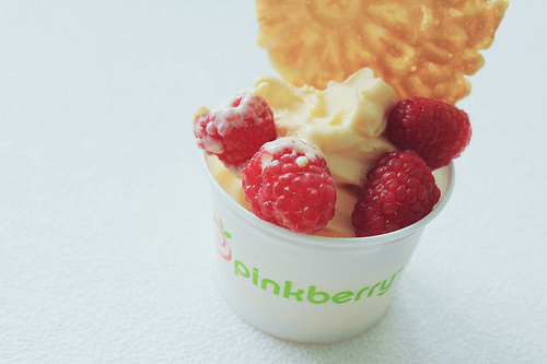 frozen yogurt, nett and raspberries