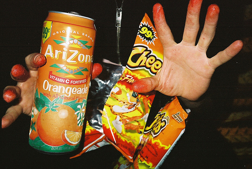 arizona, arizona tea and cheetos