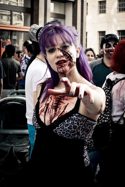 blood, purple hair and zombie