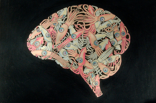 brain, illustration and octopus