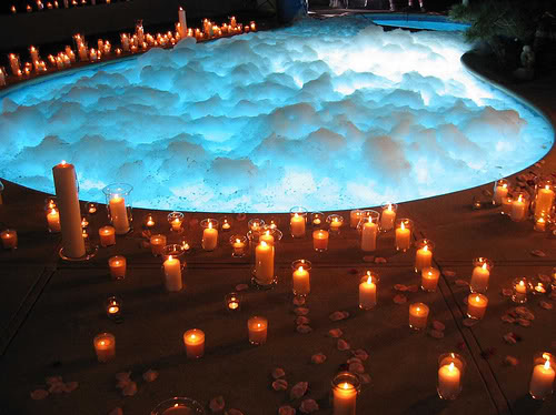 bubbles, candles and hot tub