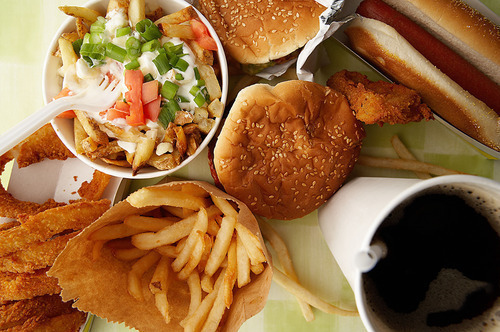 burger, food and fries