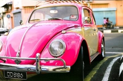 car, cute, pink, volkswagen beetle, vw bug