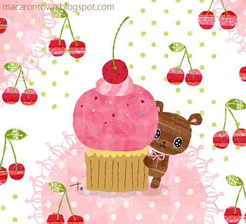 bear, cherry, cupcake, cute, kawaii, pink