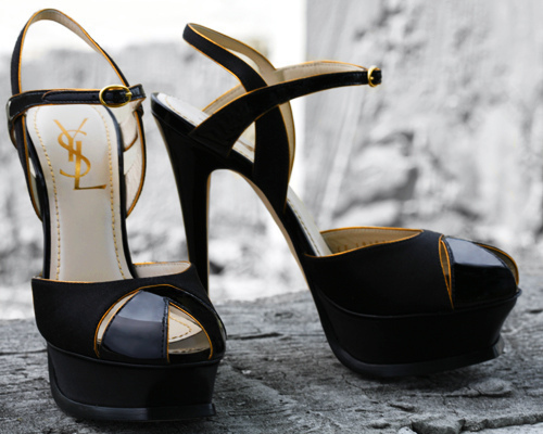 black, gold and heel