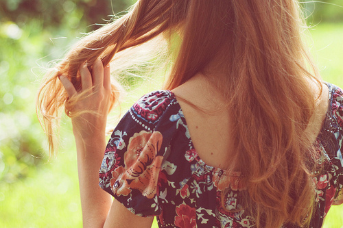 brunette, faceless and floral