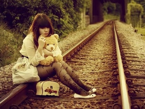 alone, girl and railroad
