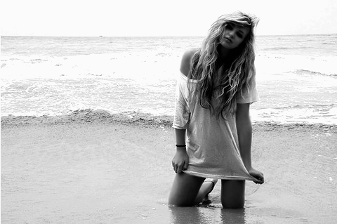 beach,  black and white and  girl