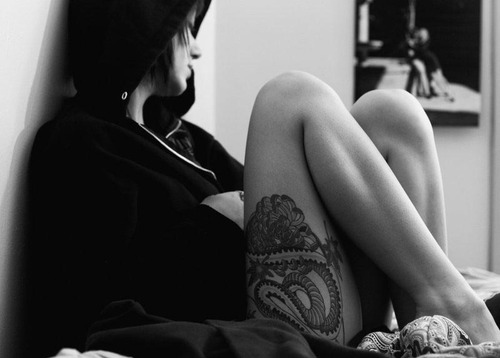 black and white, girl and tattoo