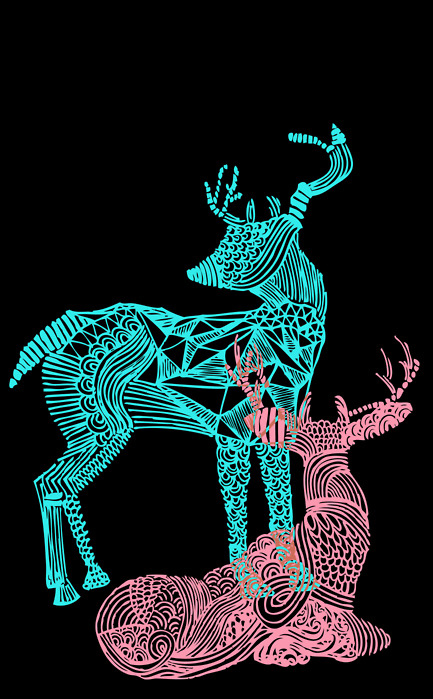 antler, art, deer, illustration, reindeer