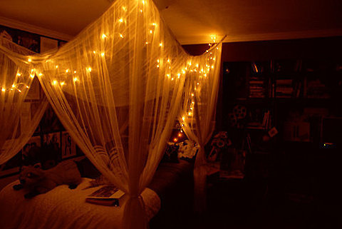 bed, christmas lights and lighting