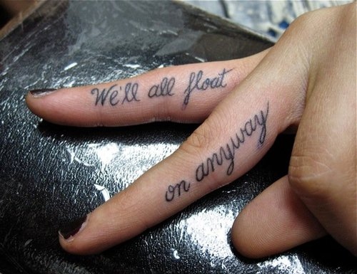 tattoos on hands and fingers. alternative, fingers, float, float on, hands, lyric tattoo