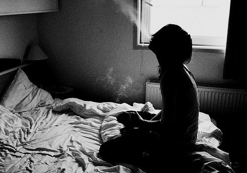 bedroom, black and white and cigarette