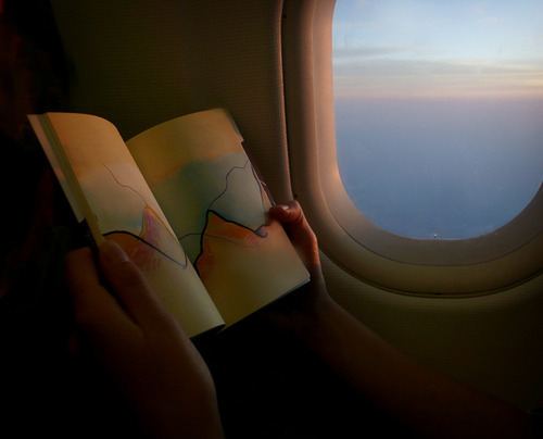 book, drawing and plane
