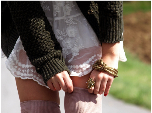 bracelet, fashion, lace, rings, socks, sweater