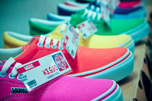 china, green, orange, pink, vans, yellow