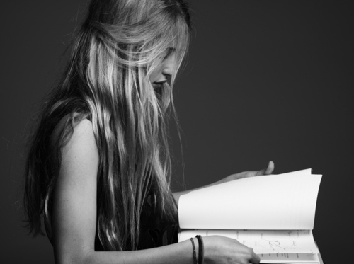 art, beautiful, black an white, blonde, book, eyes