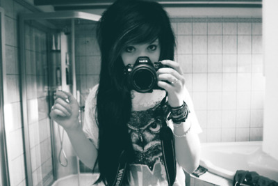 black and white,  camera and  girl