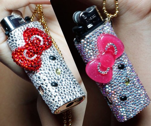 bow, hello kitty and lighters