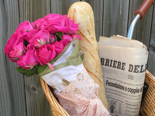 bread, flowers and french stick
