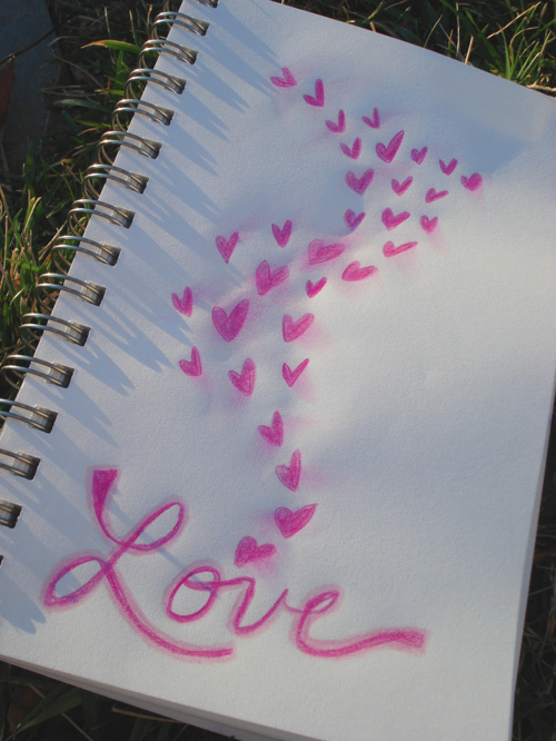doodles, grass and heart