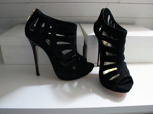 black, heels and peep toe