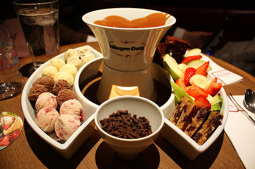 cake, chocolate and fondue
