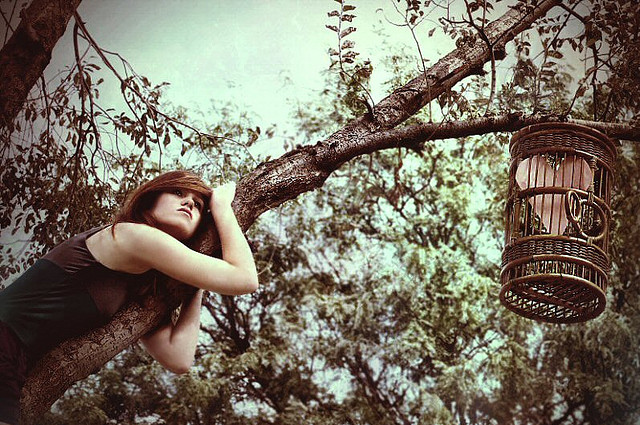 forest, girl and heart