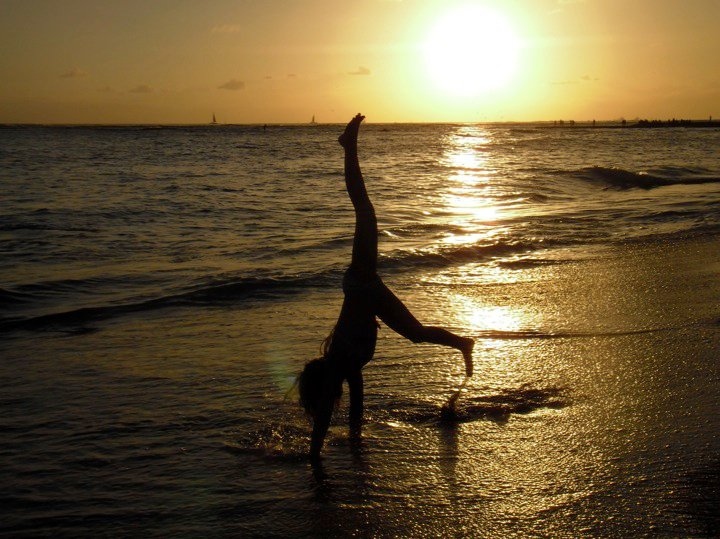 beach, girl and handstand